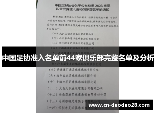 中国足协准入名单前44家俱乐部完整名单及分析
