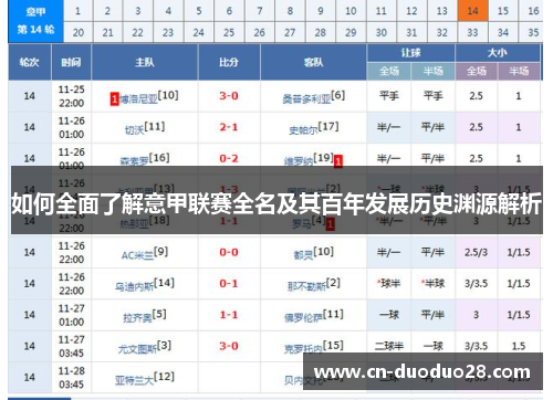 如何全面了解意甲联赛全名及其百年发展历史渊源解析